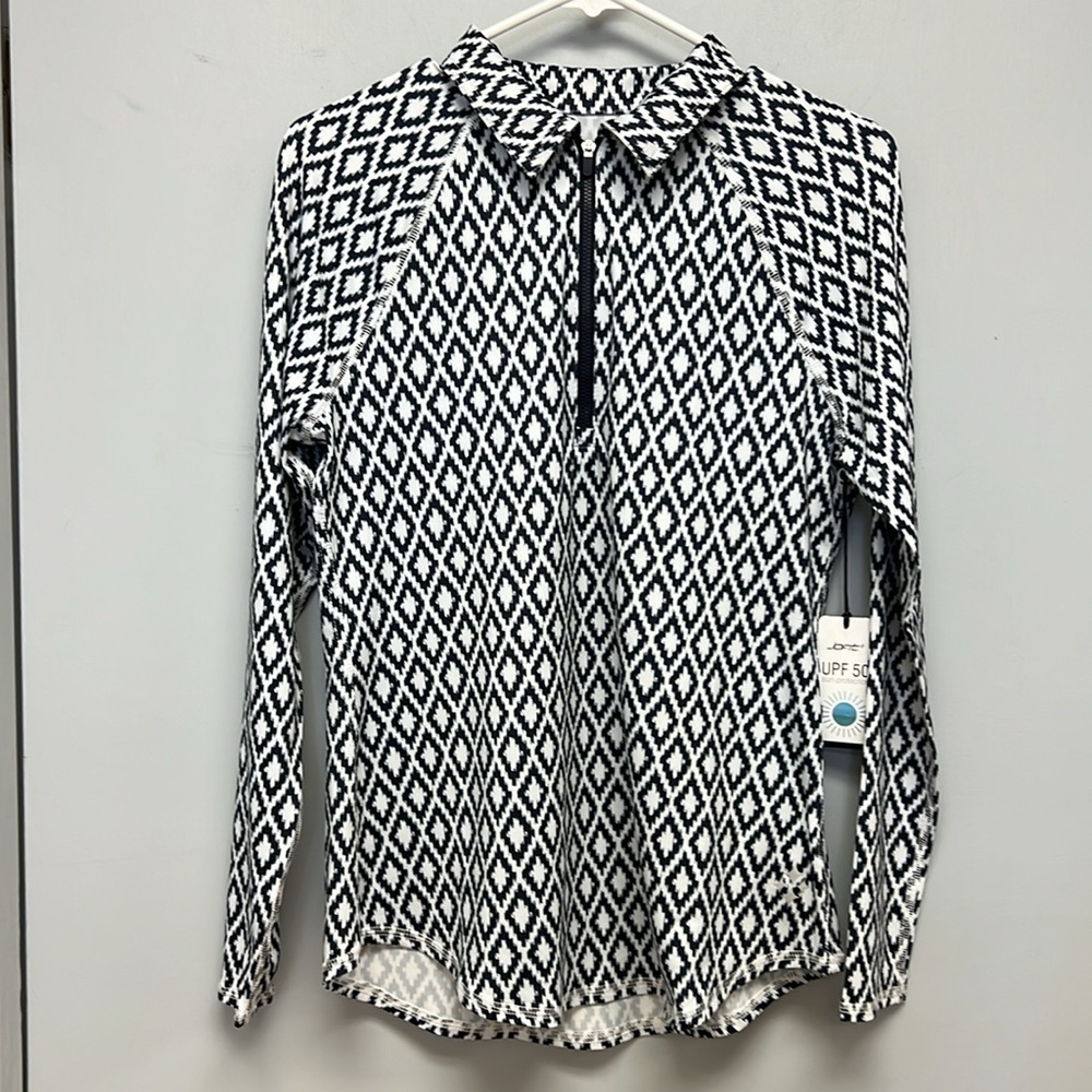 NWT Jofit Women’s Long Sleeve 1/4 Zip UV Polo-IKAT PRINT Size Small